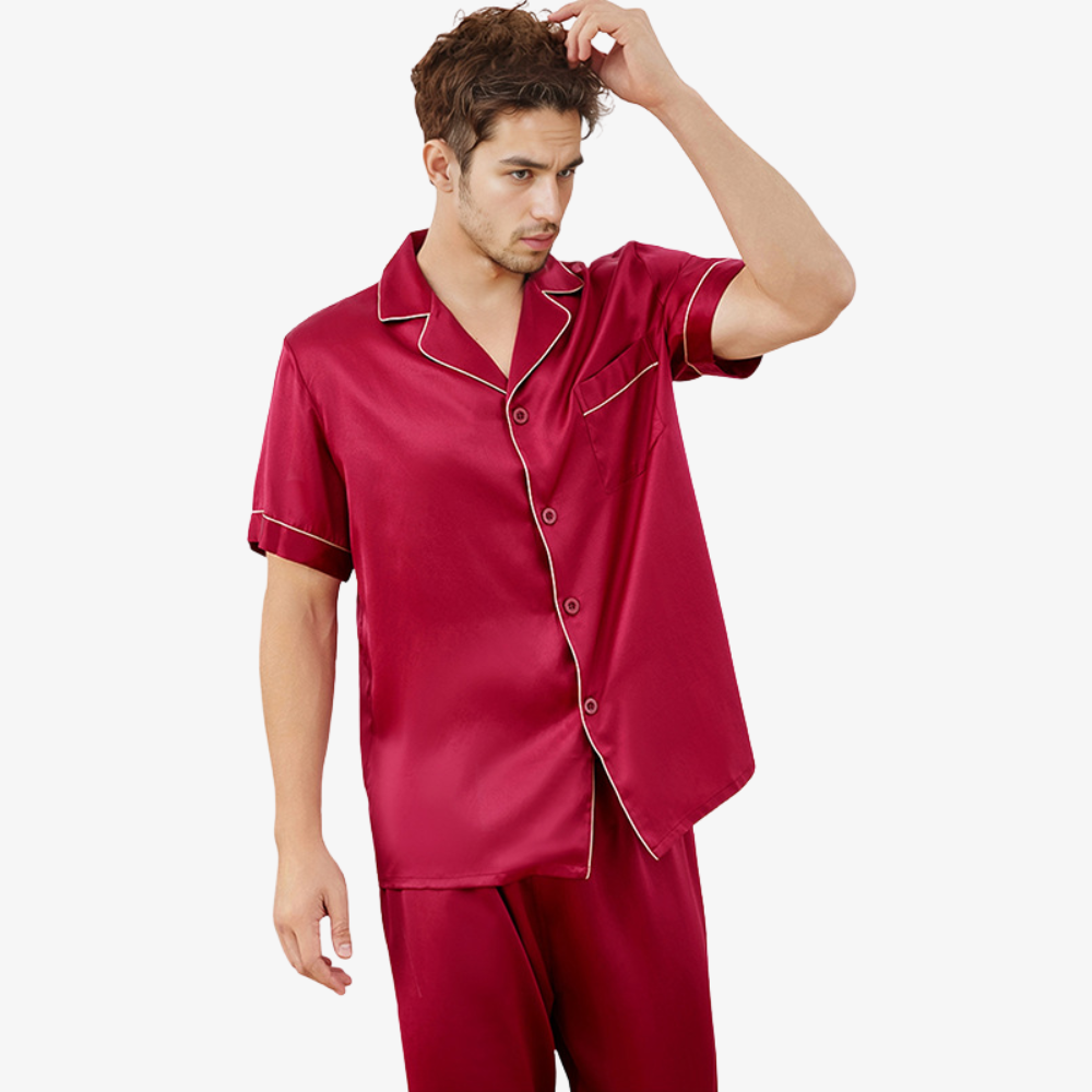 16 Momme 100% Mulberry Silk Short-Sleeve Pajama Set for Men