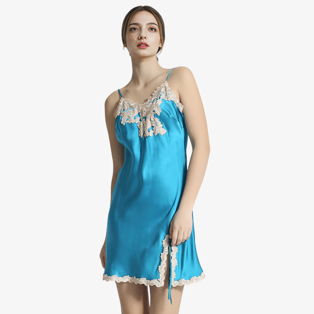 19 Momme 100% Mulberry Silk Lace Backless Slit Nightgown