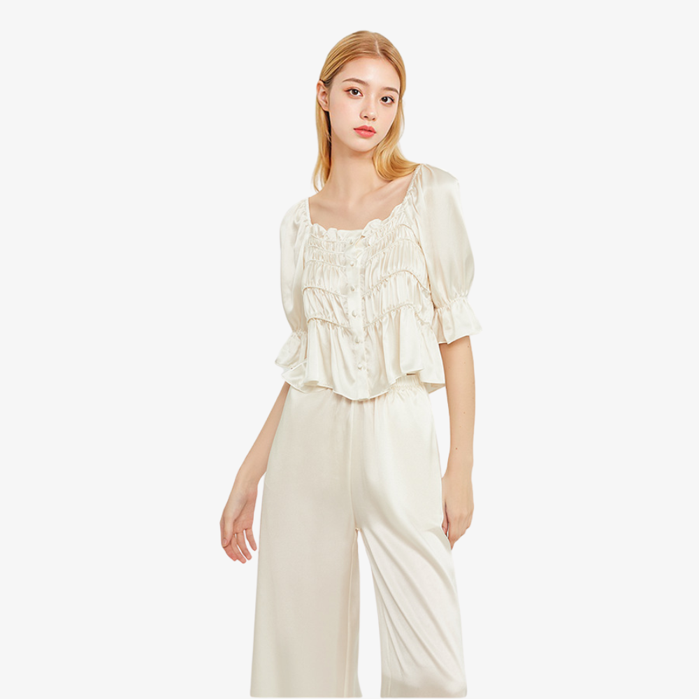 19 Momme 100% Mulberry Silk Vintage Square-Neck Pajama Set