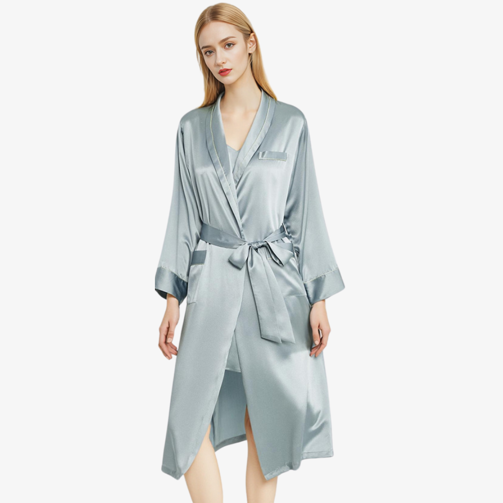 19 Momme 100% Mulberry Silk Long Belted Robe