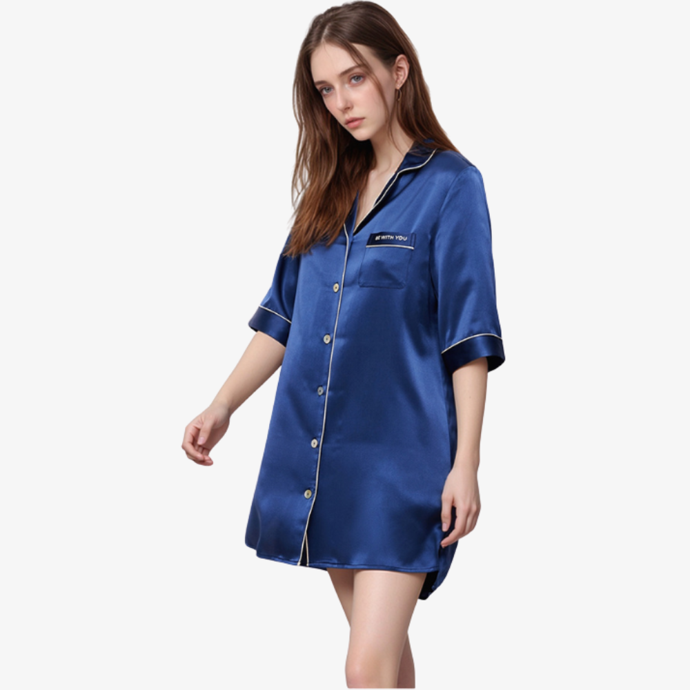 16 Momme 100% Mulberry Silk Mid-Length Shirt Dress Sleepwear