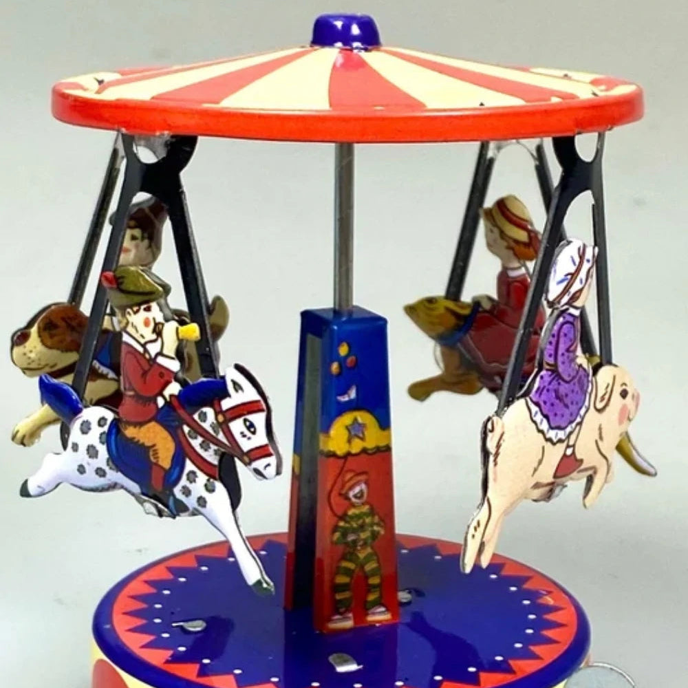 Retro Animal Carousel Tin Toy Wind Up Classic Collectible Perfect for Christmas