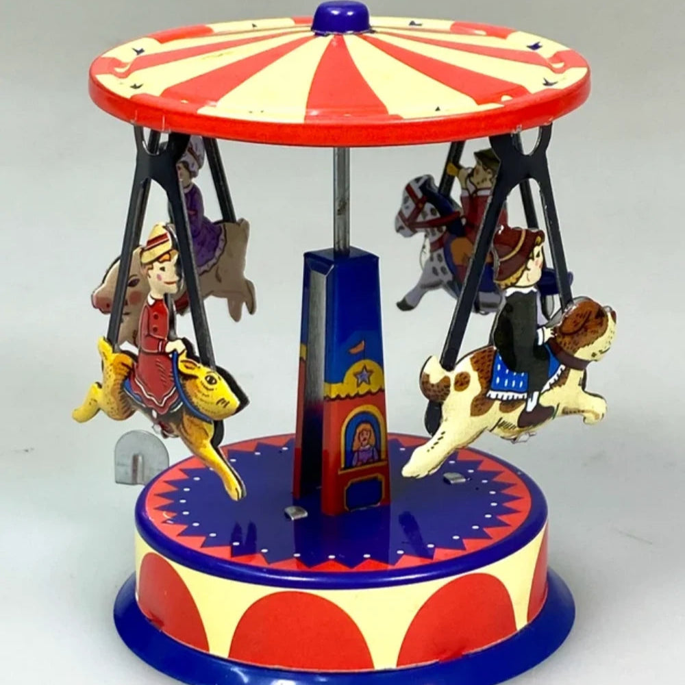 Retro Animal Carousel Tin Toy Wind Up Classic Collectible Perfect for Christmas