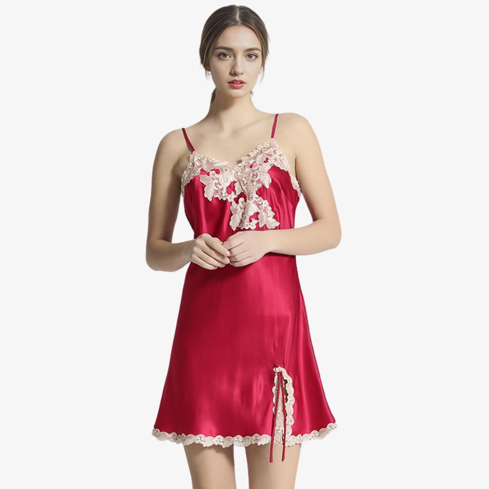 19 Momme 100% Mulberry Silk Lace Backless Slit Nightgown