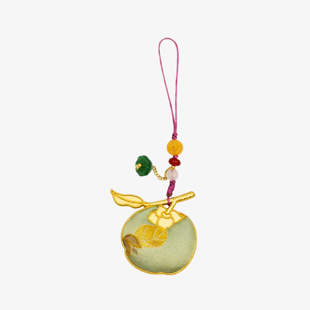 Song Brocade Apple Charm Golden Green Mulberry Silk Pendant