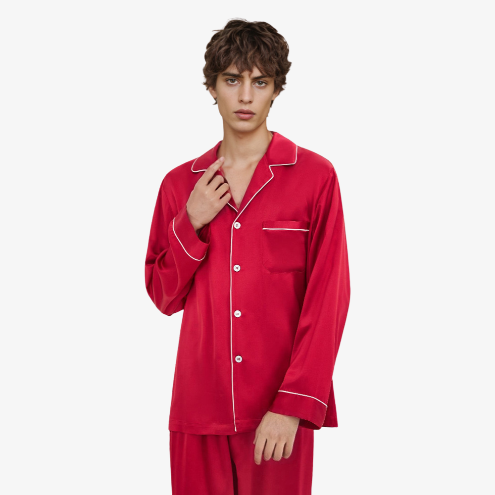 19 Momme 100% Mulberry Silk Men’s Long-Sleeve Pajama Set