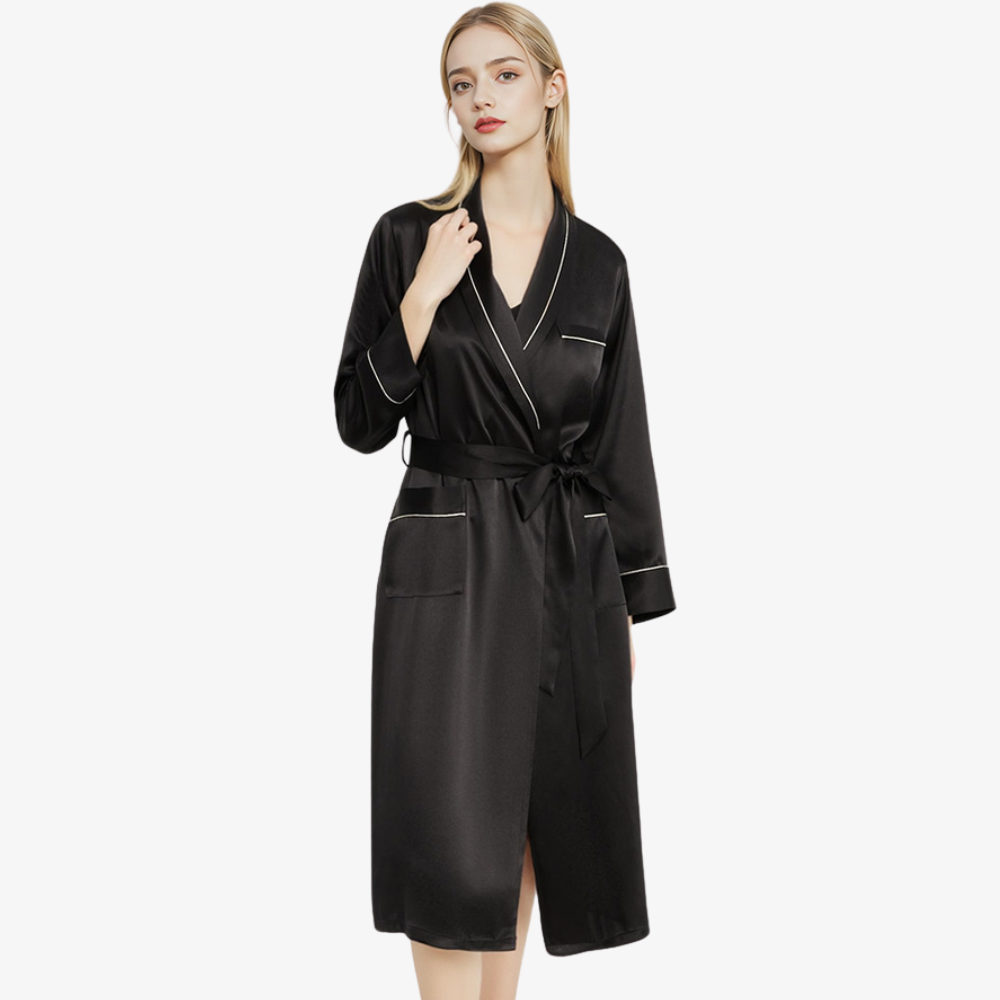 19 Momme 100% Mulberry Silk Long Belted Robe
