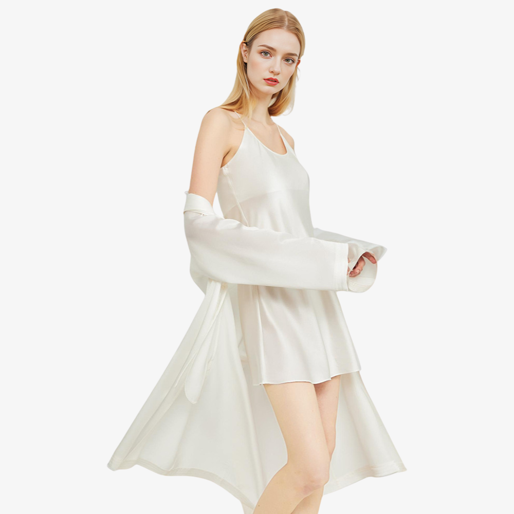 19 Momme 100% Mulberry Silk Cami Nightdress & Robe Set