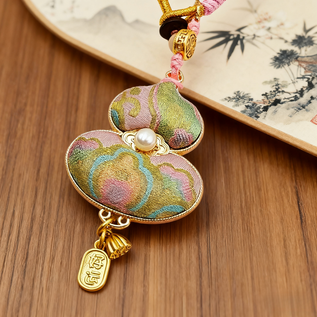 Song Brocade Gourd Charm Tassel Green Pink Mulberry Silk Pendant