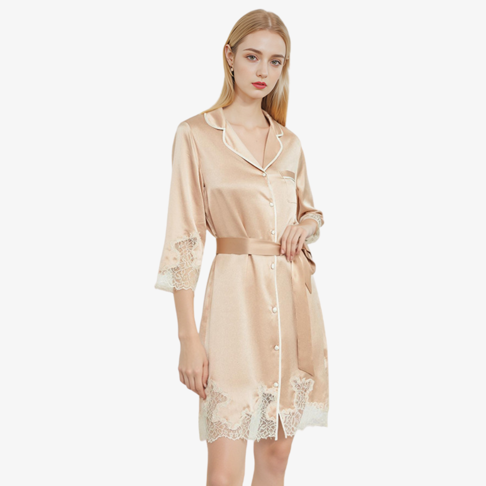 19 Momme 100% Mulberry Silk Sheer Lace Nightgown