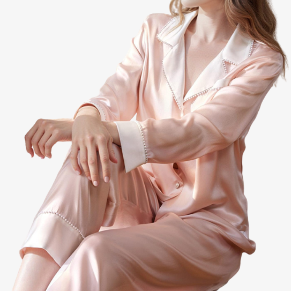 19 Momme 100% Mulberry Silk Color-Blocked Pearl Pajama Set