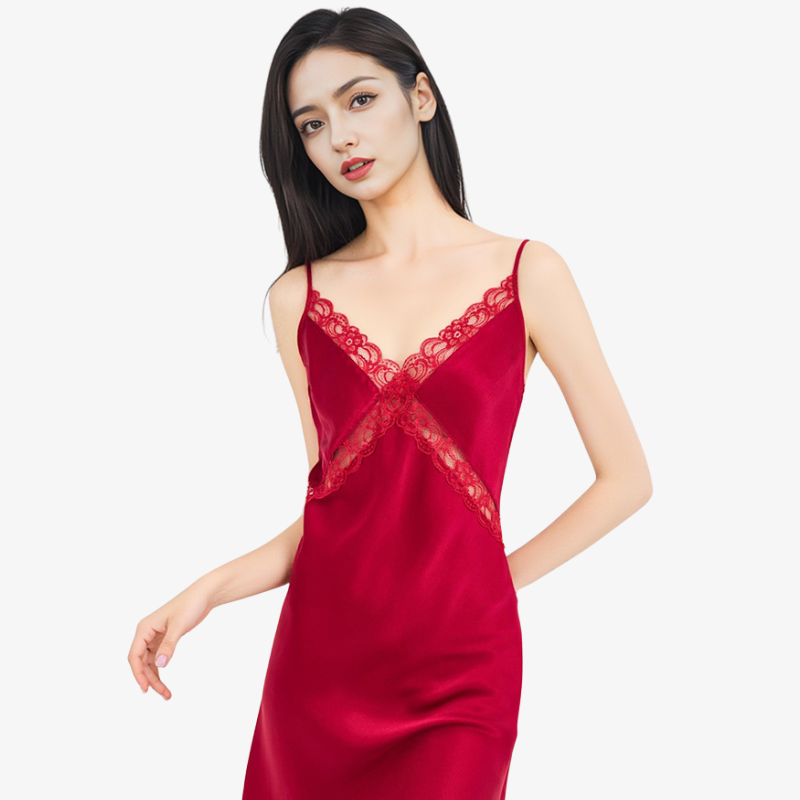 16 Momme 100% Mulberry Silk Lace Camisole Nightdress