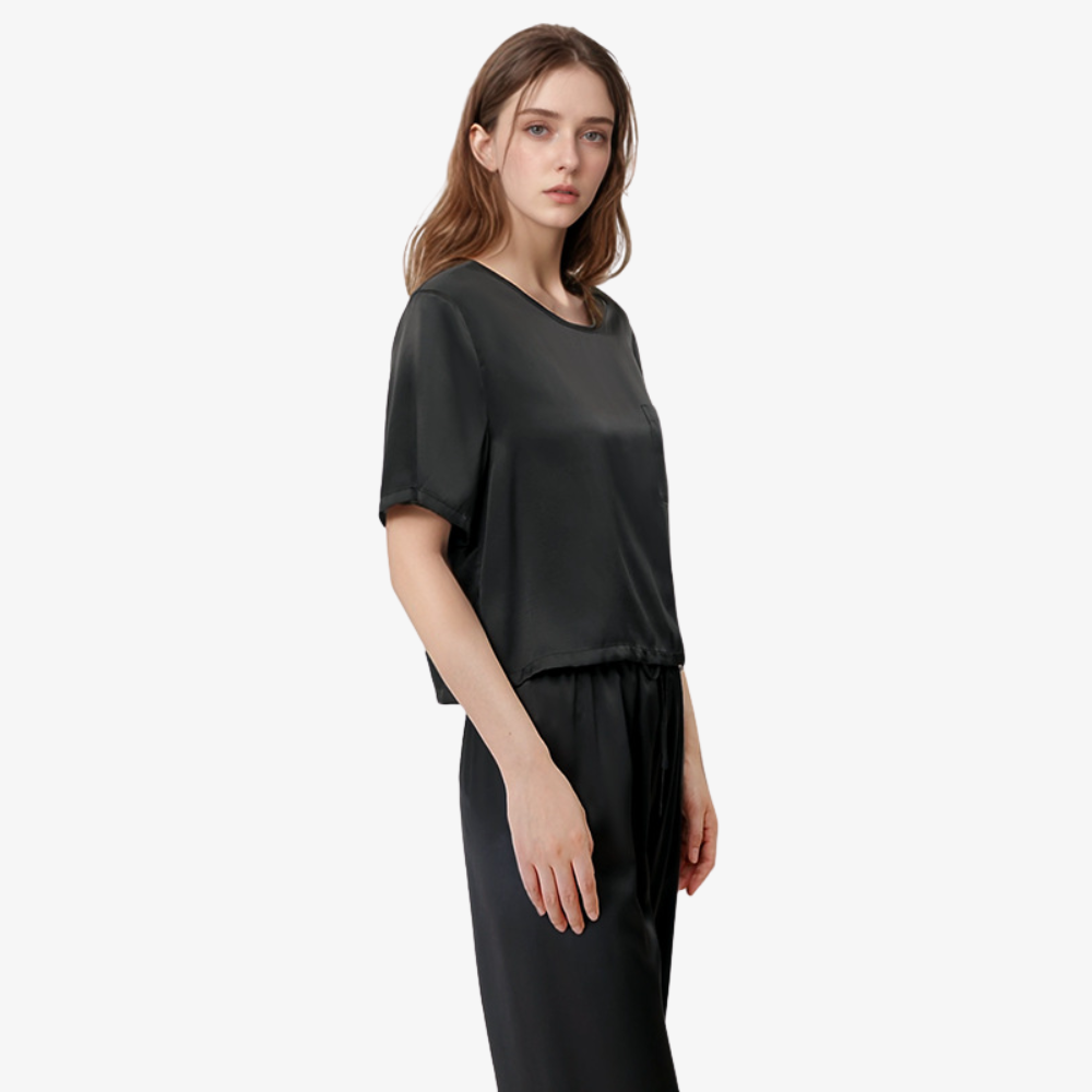 16 Momme 100% Mulberry Silk Short-Sleeve Top & Long Pants Pajama Set