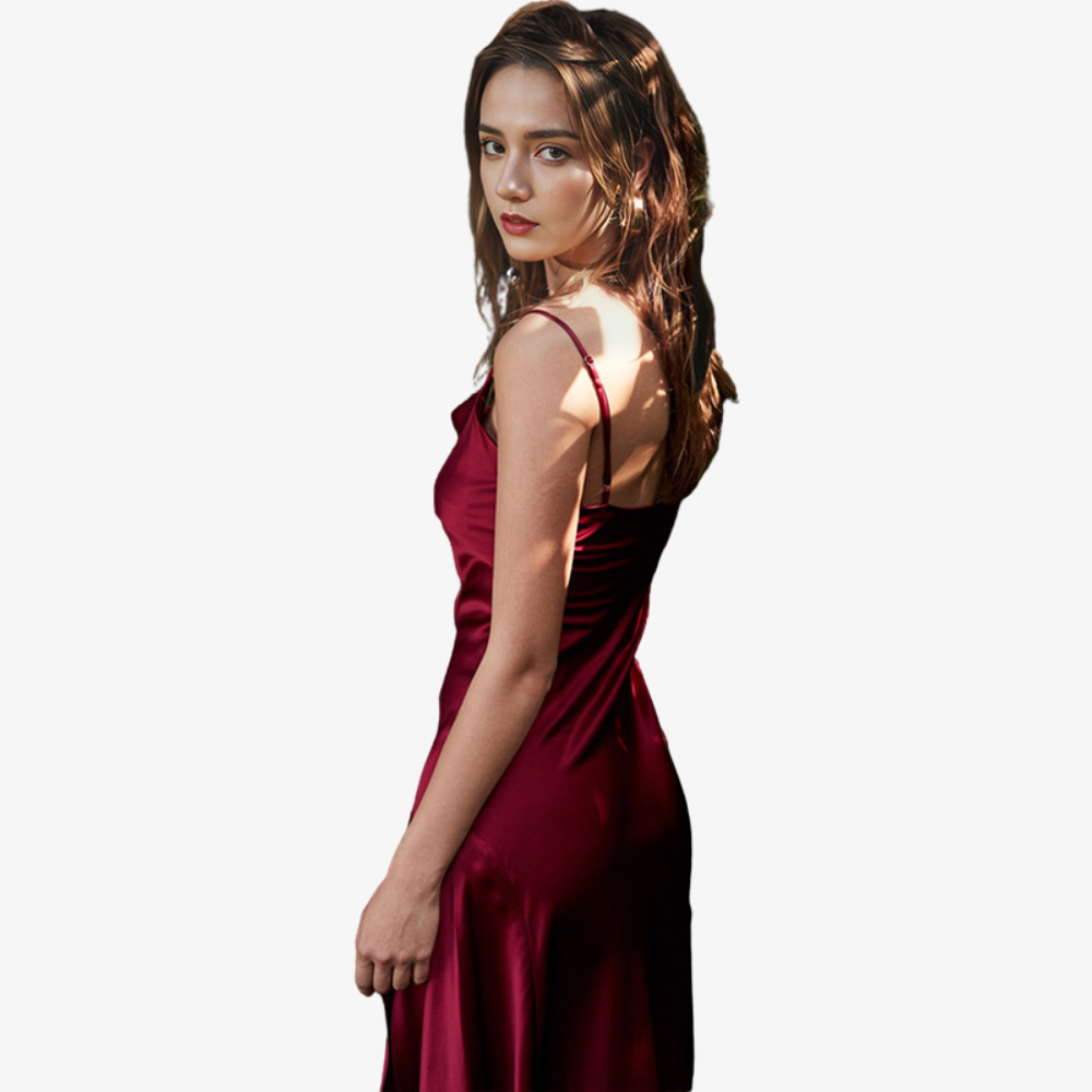 19 Momme 100% Mulberry Silk Cowl-Neck Slit Nightgown