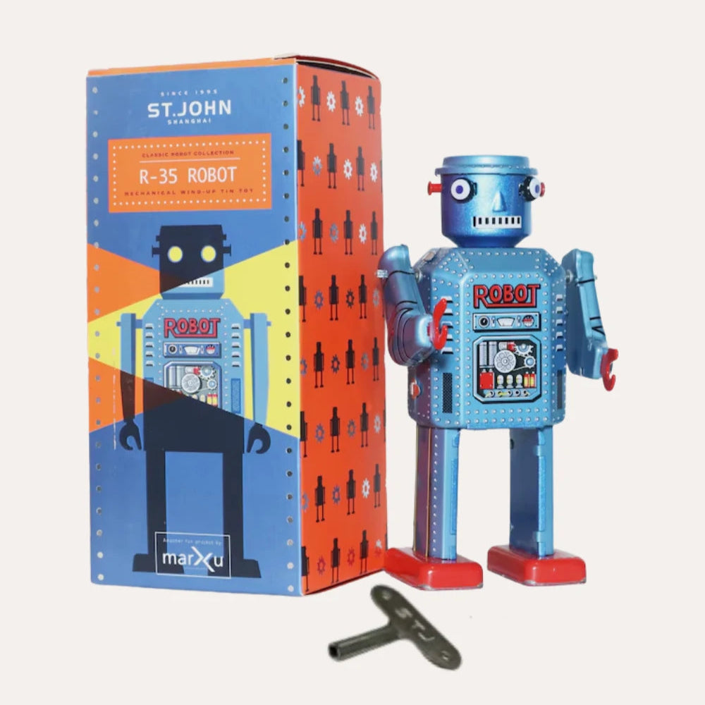 Vintage Style R-35 Robot Tin Wind Up Toy for Holiday and Birthday Gifts