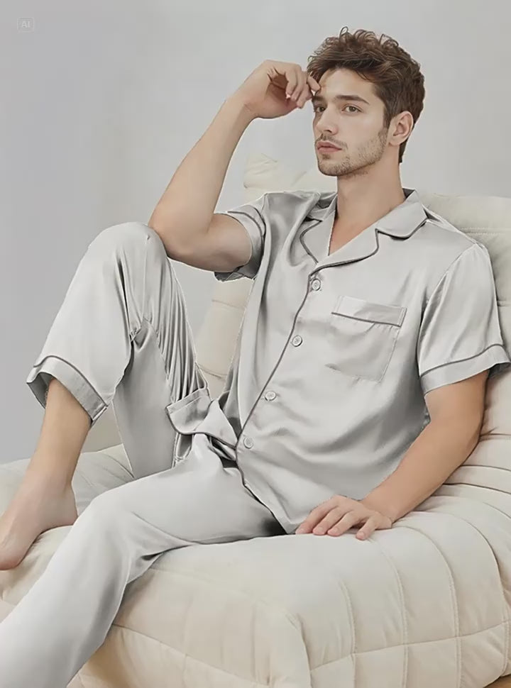 16 Momme 100% Mulberry Silk Short-Sleeve Pajama Set for Men